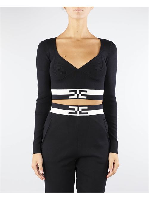 Viscose cropped top with logo bands Elisabetta Franchi ELISABETTA FRANCHI | Sweater | MK55S46E2685